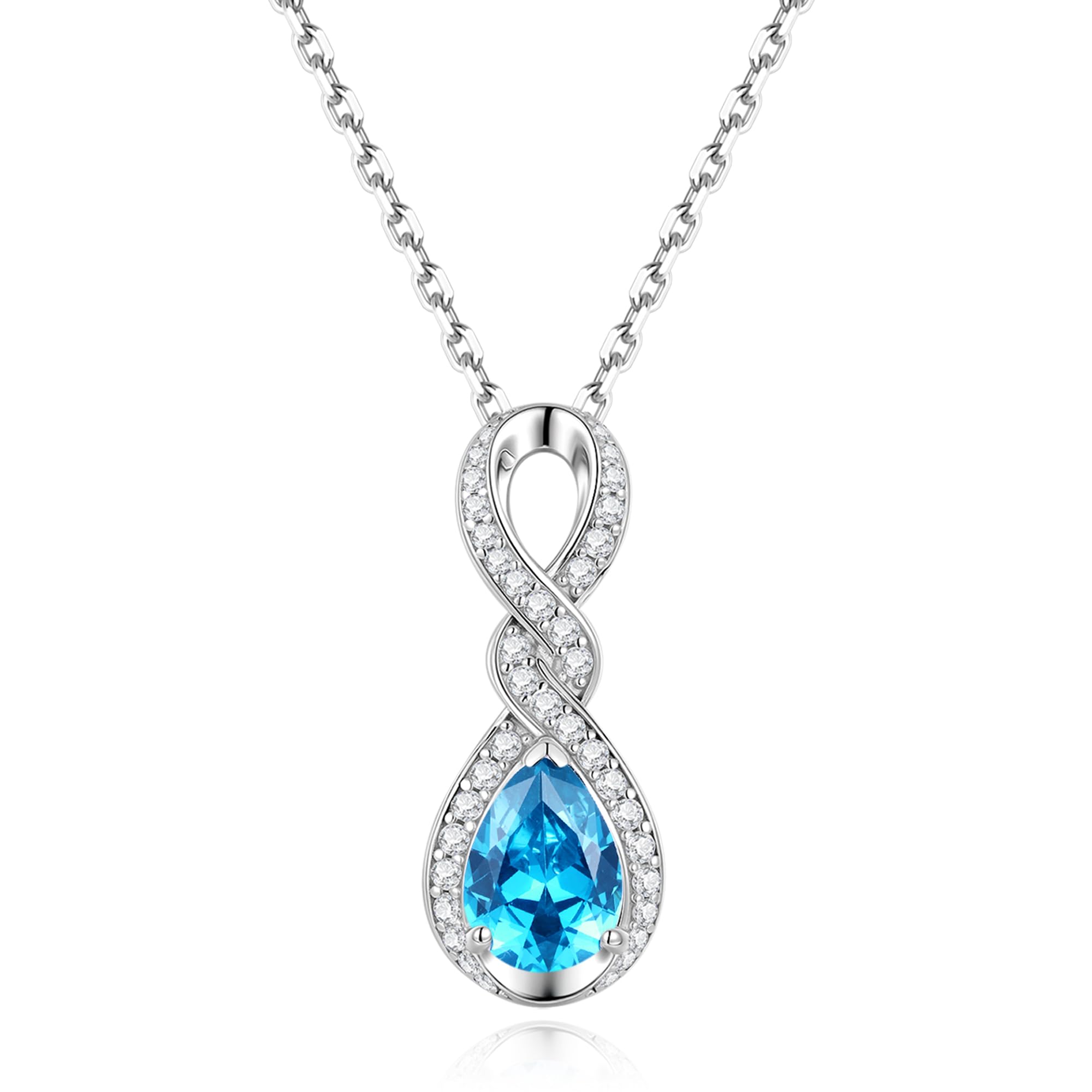 FANCIME Infinity Embrace - Collar con piedra natal para mujer, plata de ley, colgante de piedras preciosas, cumpleaños, aniversario, Navidad, Día de la Madre, joyería fina regalos para mujeres