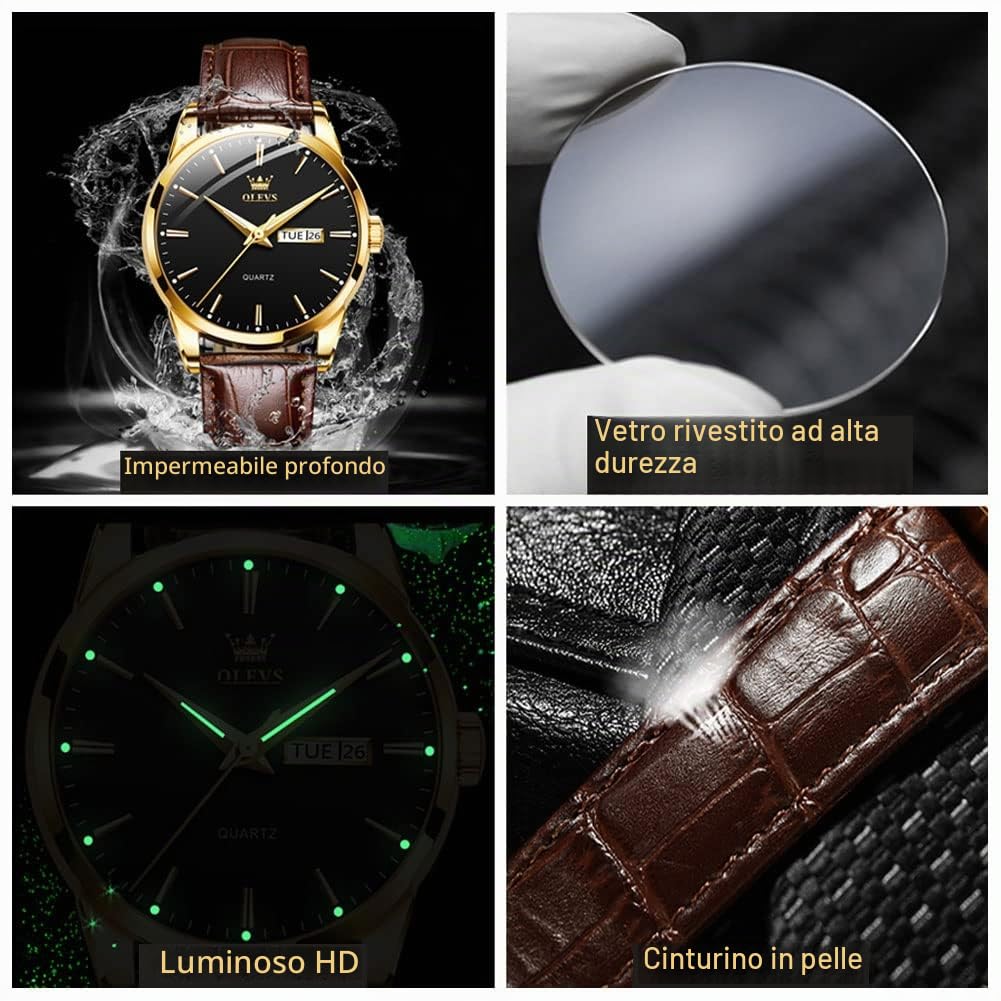 Orologio Uomo con Cinturino in Pelle, Movimento Quarzo Analogico | Cassa ultra-sottile da 9mm con calendario, impermeabile 3 ATM, stile vintage ed elegante, disponibile in blu, bianco e nero