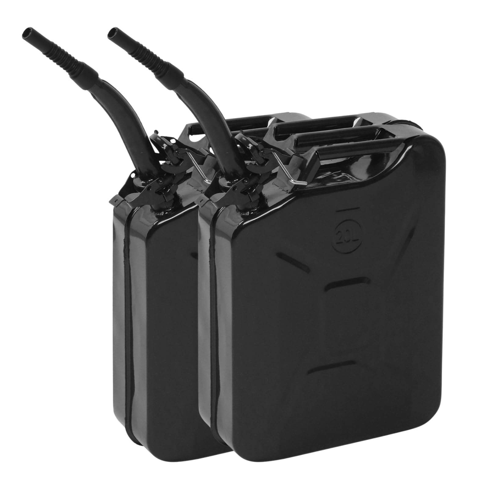 HOBBYZOO 2 Stück Benzinkanister 20L Metall, Kanister Kraftstoffkanister mit Ausgießer (Schwarz)