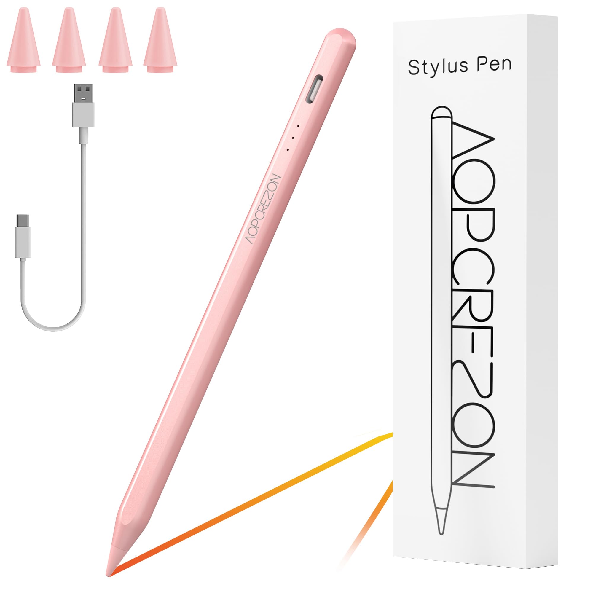 Stylus Pen for iPad,Palm Rejection Tilt Sensitivity Fast Charging Pencil Work for 2018 Or Later iPad 10/9/8/7/6th Gen,Pro 12.9&11",Air 5th/4th/3rd Gen,4 Replacement Nibs (Pink)