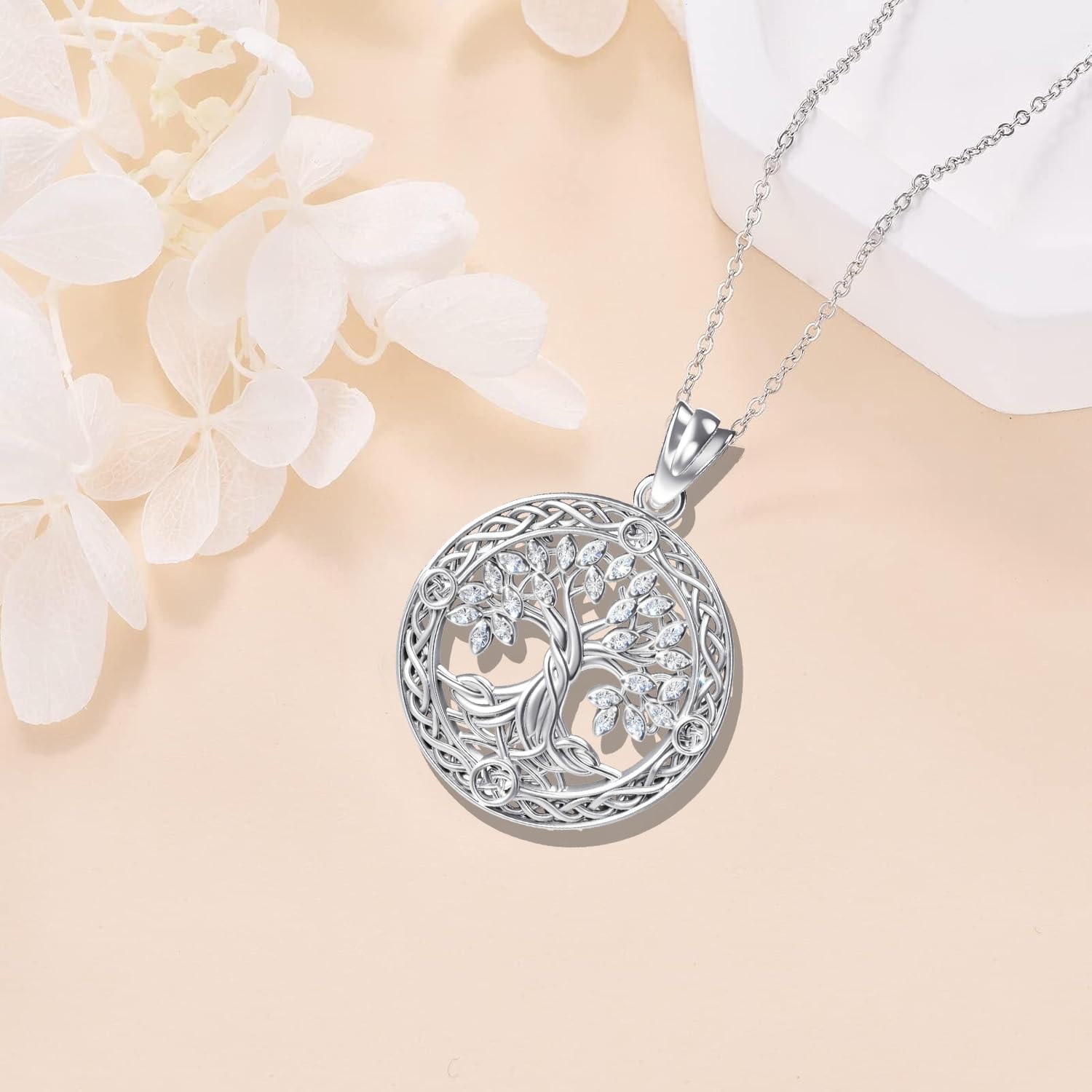 Tree of Life Necklace Irish Celtic Knot Tree Pendant Necklace with 5A Cubic Zirconia Sterling Silver Jewelry Gifts for for Women Family Mom Wife Her Birthday Christmas - Image 2