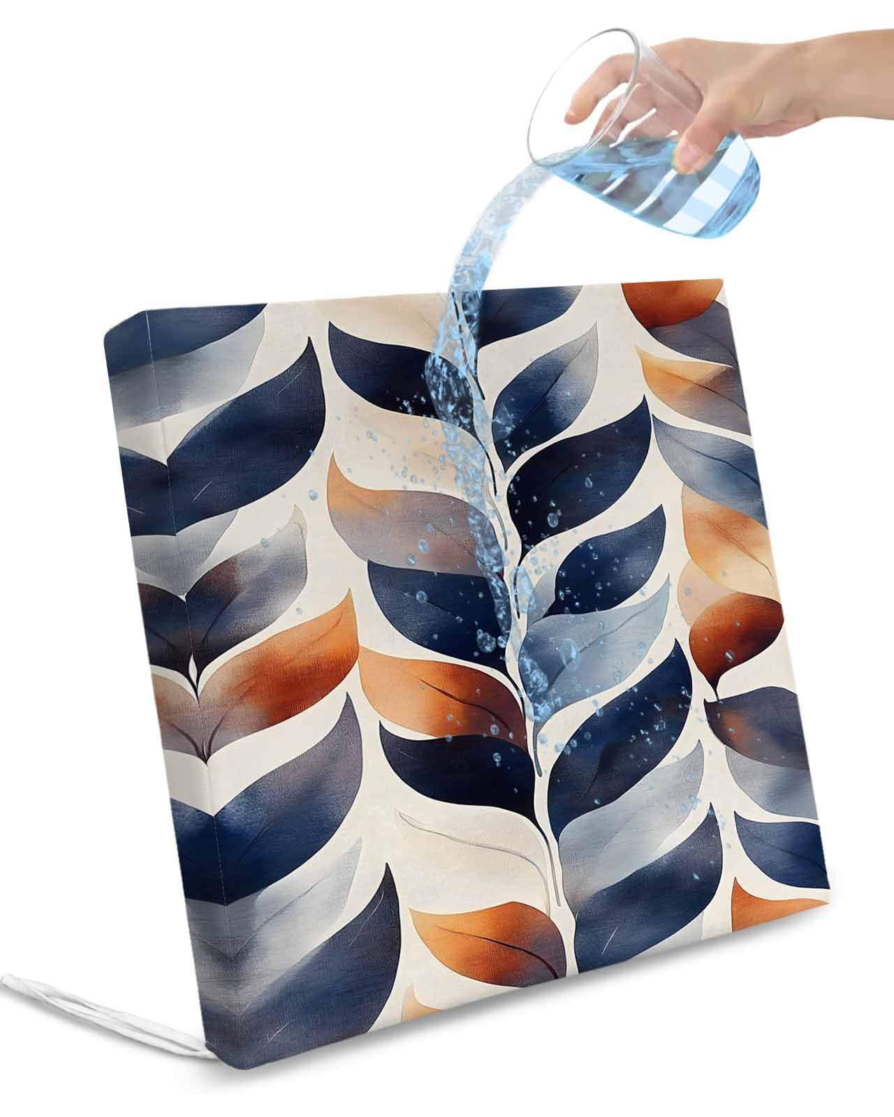 2 Pack Navy Blue Burnt Orange Botanical Waterproof Cushion Covers with Ties, Outdoor Patio Chaise Lounge Chair Seat Cushion Slip Covers Replacement(Only Cover) Vintage Palm Leaf 24