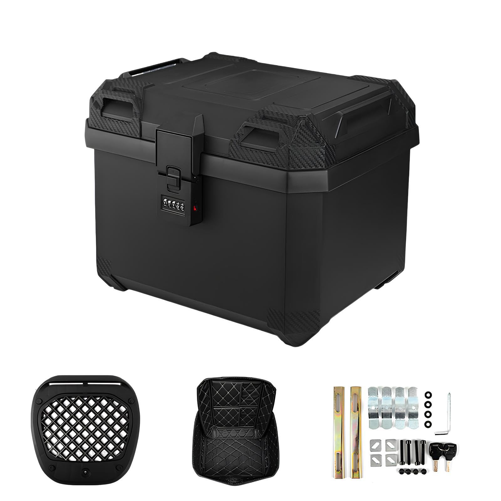Baúl De Moto 45L Top Case Universal Impermeable con Cerradura, Maletero Trasero para Scooter Y Motocicleta, Caja De Almacenamiento para Casco(45L C)