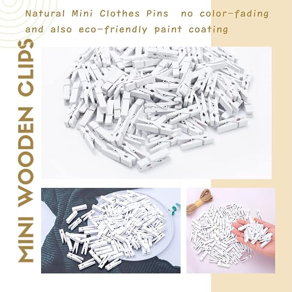 Clothes Pins, 130 Pcs Wooden Clothes Pins, 1.4 Inch White Mini Clothespins