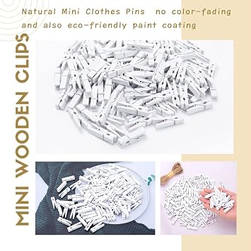 Clothes Pins, 130 Pcs Wooden Clothes Pins, 1.4 Inch White Mini Clothespins