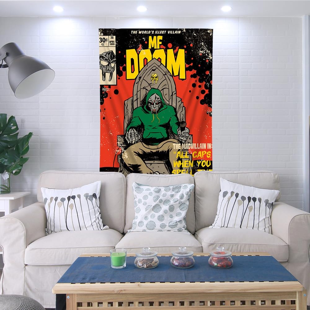 Konern 40x60in MF DOOM Tapestry madvillain Flag Polyester Album Cover Wall Hanging Art Tapestry