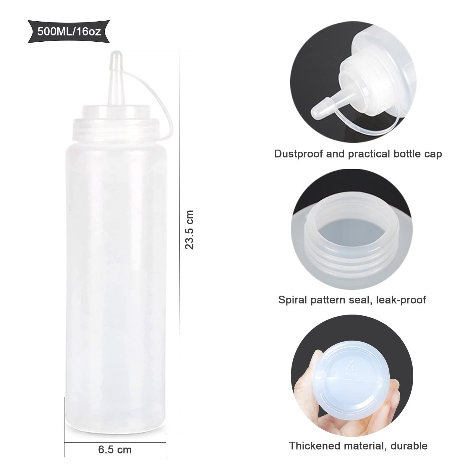 Squeeze Flasche, 6 Stück 500 ml 16oz Condiment Flaschen Mit Kappen Plastik Quetschflasche - BPA Frei, Dosierflasche für Gewürze, Ketchup, Senf, Olivenöl, Saucenflasche für Home & Restaurant