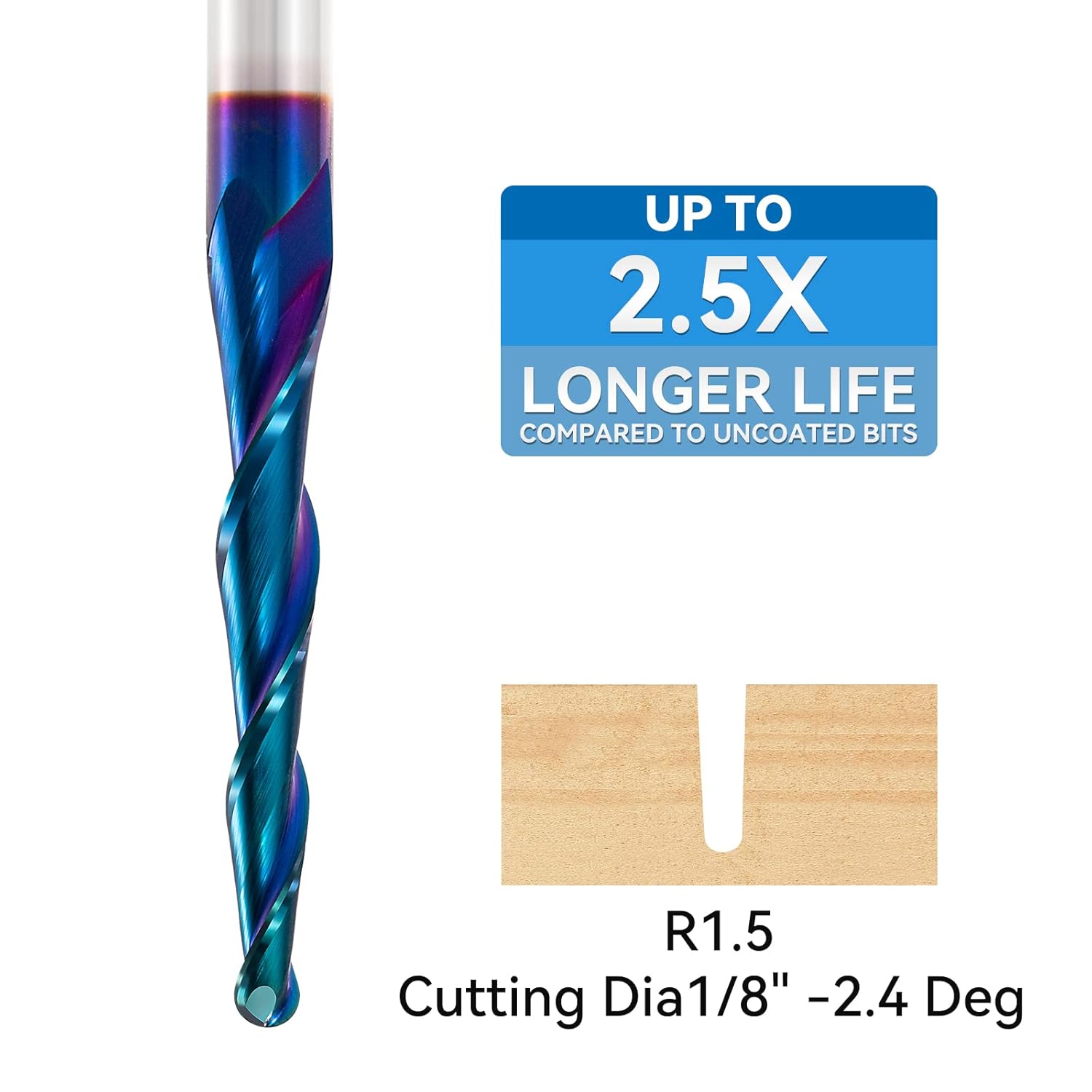 CNC Router Bits Spiral Tapered Ball-Mill 2D & 3D Carving Bits, 2.4 Deg Tapered Angle Ball Tip R1.5, 1/4" Shank 3" OVL for Wood Carving Engraving