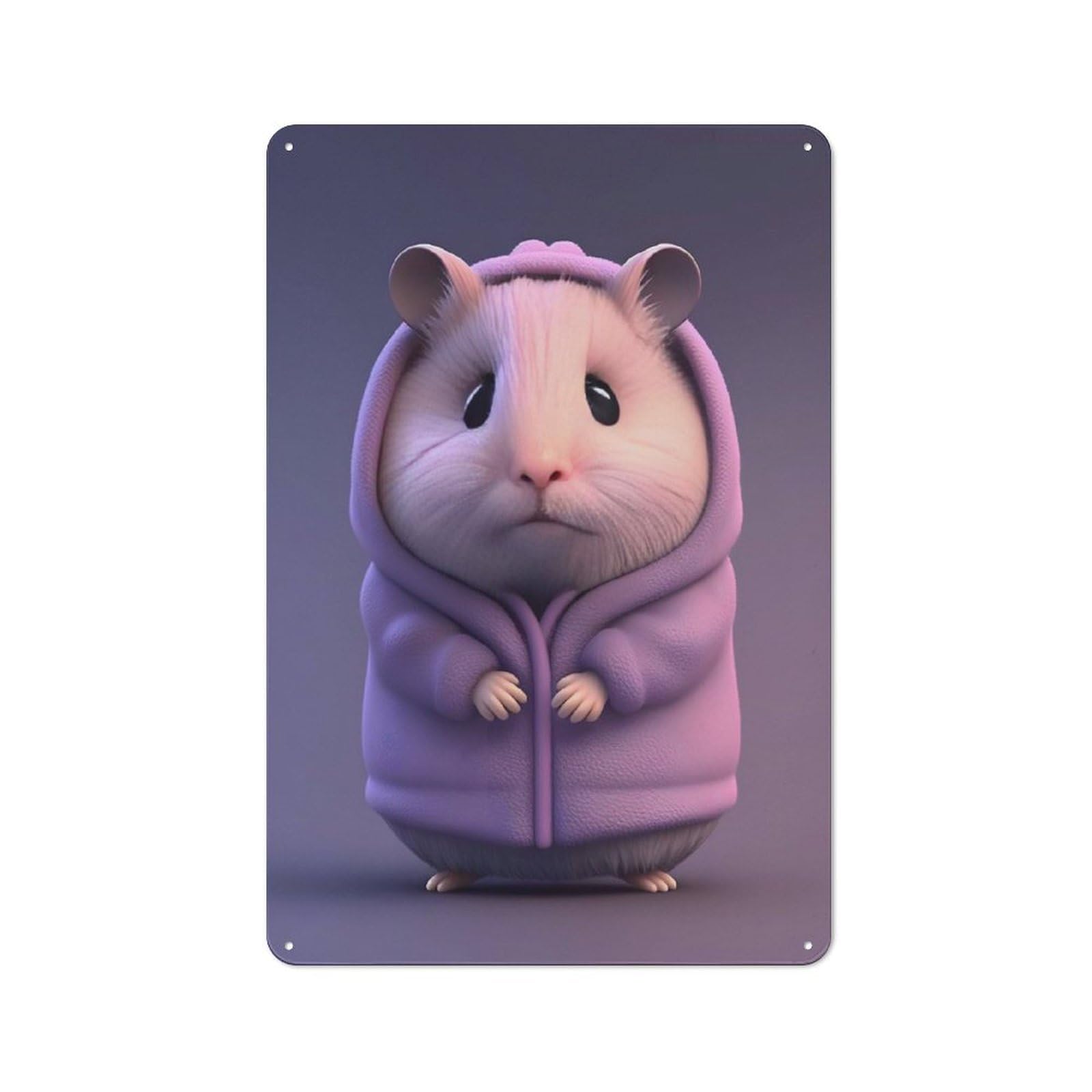 Junmoney Hamster 3D Purple Hoodie Classic Tin Wall Sign 30X20cm, Diner Style Decor For Coffee Bar, Kitchen, Bistro Or Tea Corner