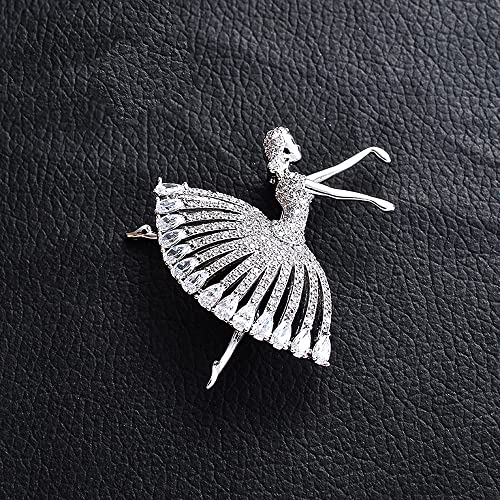 Dancing Girl Brooch Pin Corsage, Sweater Dress Shawl Cute Jewelry Accessory Decor for Birthday Party Christmas Gift (Silver)3
