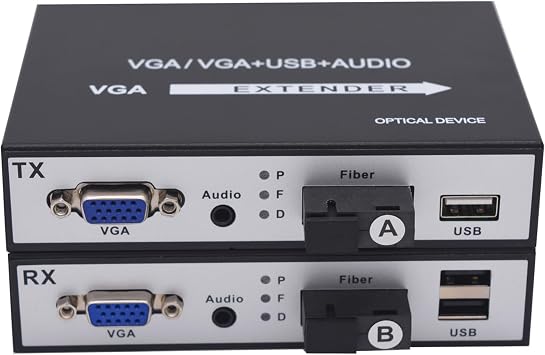 VGA Over Fiber Media Converter Adapter with KVM and Independent Stereo 3.5mm Audio Singlemode Single Fiber up to 20Km Multimode 500m A Set