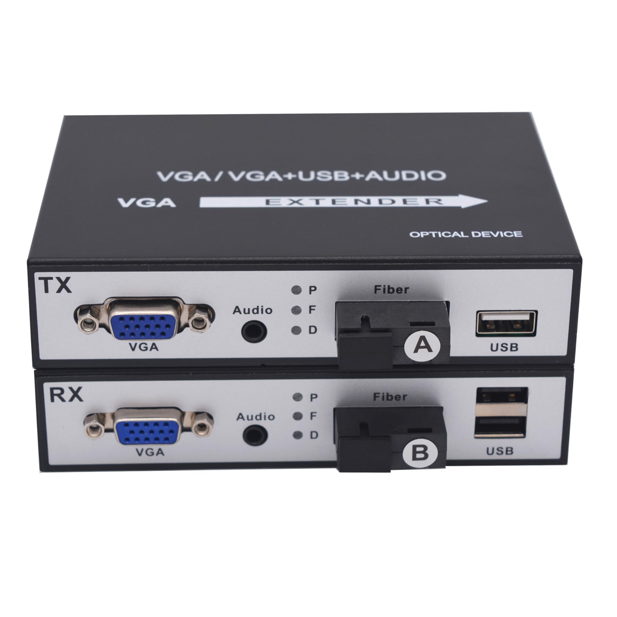 VGA Over Fiber Media Converter Adapter with KVM and Independent Stereo 3.5mm Audio Singlemode Single Fiber up to 20Km Multimode 500m A Set