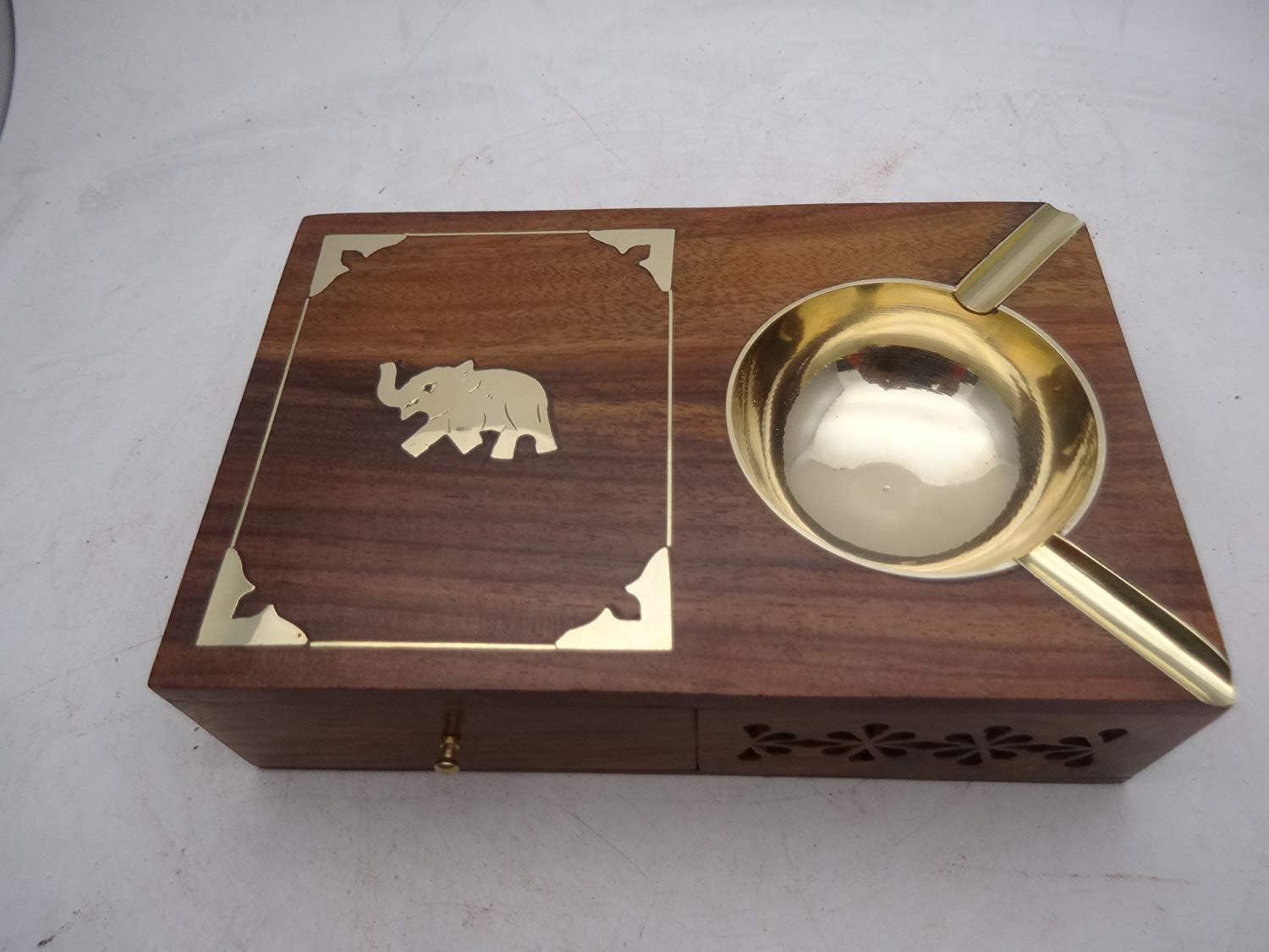 A K Handicrafts Handmade Wooden Ashtray with Drawer