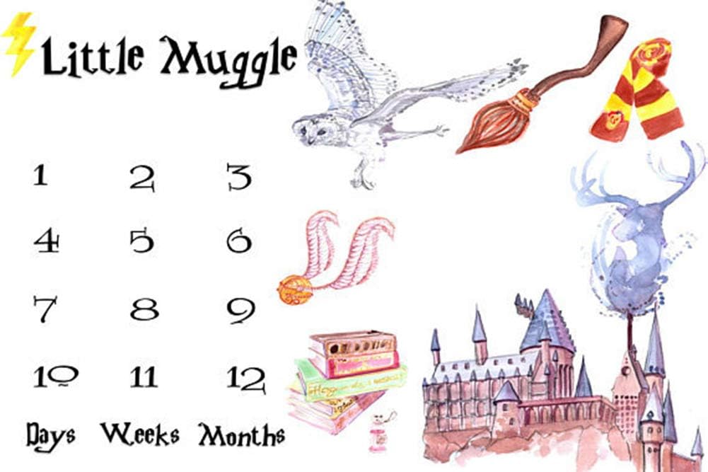Baby Monthly Milestone Blanket, 40×40 Inches Infant Newborn First Year Little Muggle Milestone Blanket, Polyester Fiber, Best Baby Shower Gift, Photography Backdrop Photo Prop for Newborn Boy Girl