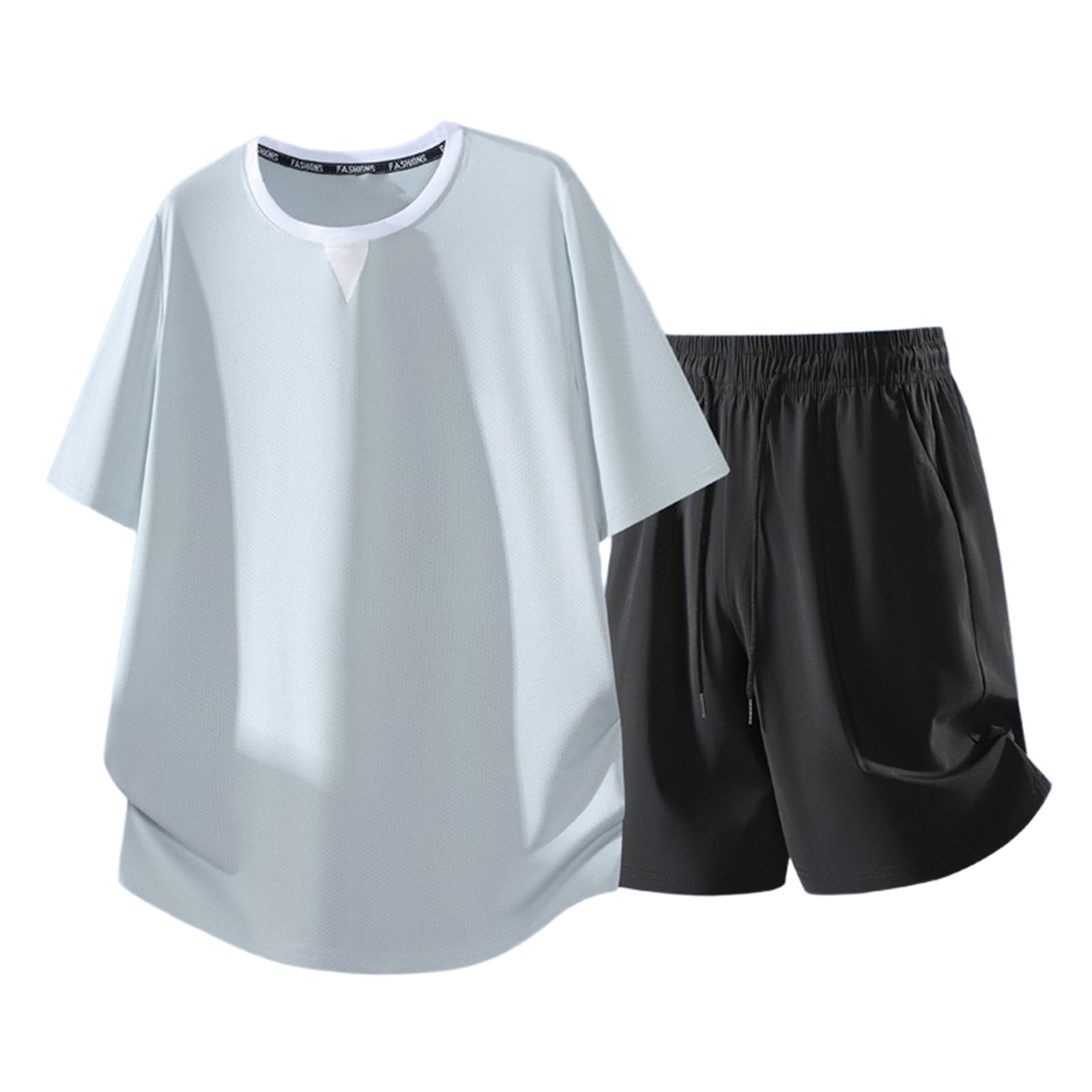 Męski letni lodowy jedwab zestaw z krótkim rękawem luźny szybkoschnący sportowy casual plus size oddychający strój-czerwony-XXL
