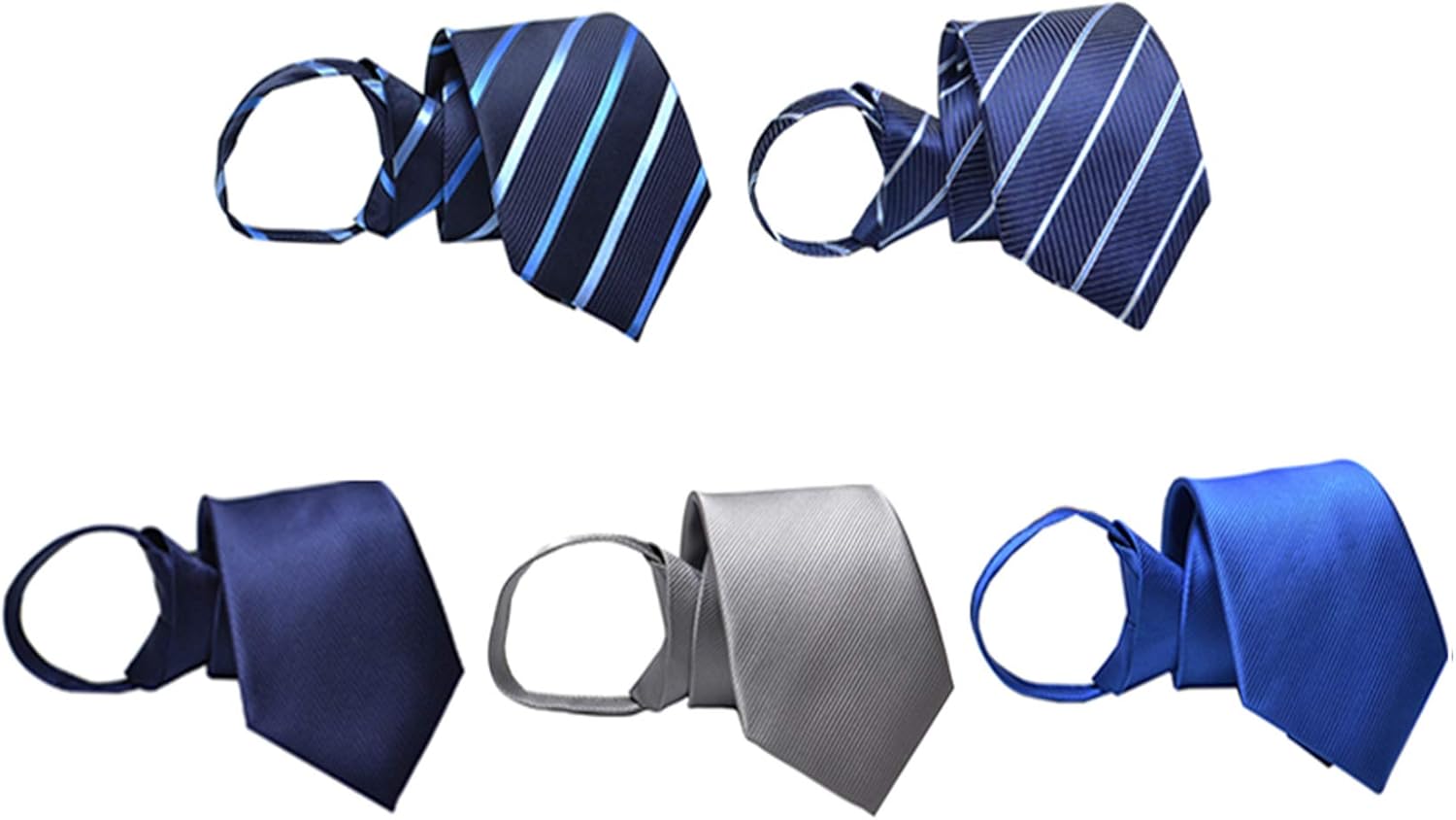 Men's Lot 6 PCS Classic Zipper Ties Pretied Solid Color Necktie Set