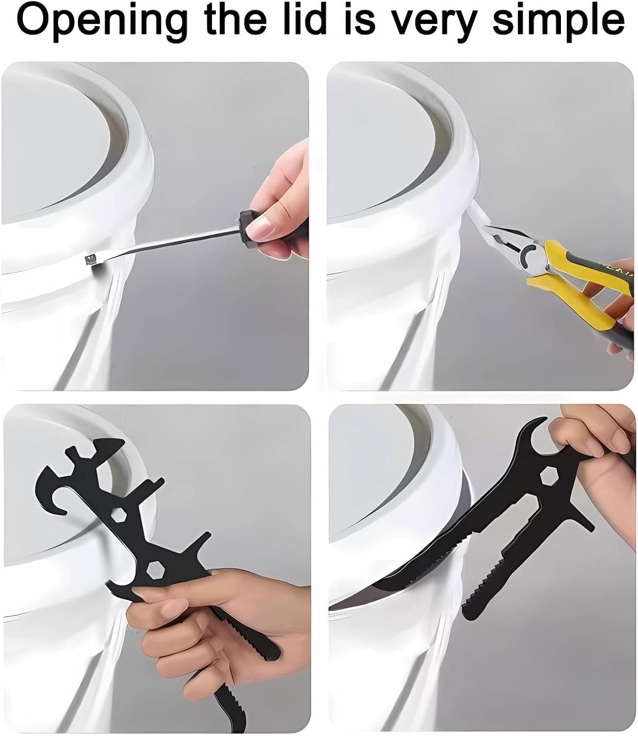 14-in-1 Multi-Function Bucket Opener, Heavy Duty Metal Lid Remover for 5 & 55 Gallon Buckets, Drum & Pail Lifter, Closure Tool