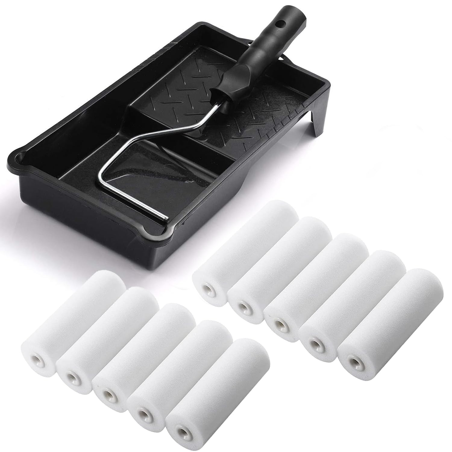 SDFNBRA 10 Pack Foam Mini Paint Roller Set, Includes 4 inch Roller and Tray Set for Painting with Gloss & Satin, Wood & Metal, Skirting, Window Sills, Doors-House Painting and Renovation