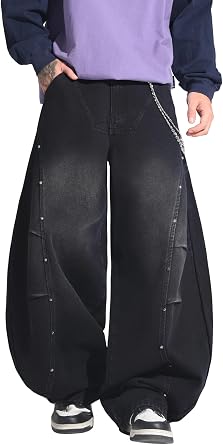 DFGIGT Hip Hop Baggy Jeans for Men Wide Leg Denim Pants