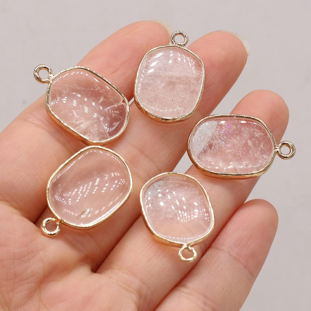 LE SKY 8 Pcs Natural Stone Pendants Rectangle Mixed Crystal Agate Stone Charms for Jewelry Making Necklace Accessories - Image 4