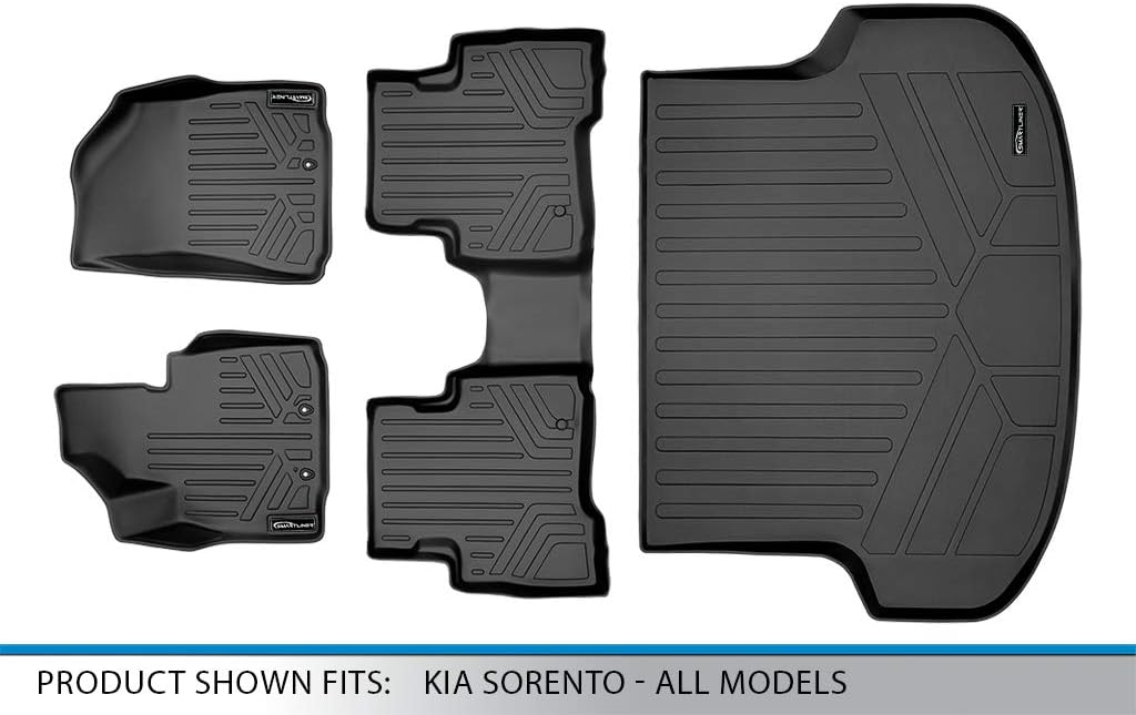 SMARTLINER Custom Fit Floor Liners - 1st & 2nd Row & Cargo Liner Set - All Weather Floor Liners - Fits 2014-2015 Kia Sorento