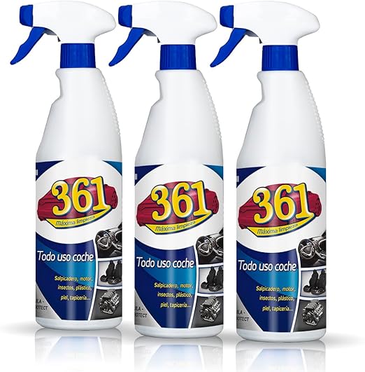 Sisbrill 361 Todo Uso Coche - Limpiador de Asientos, Tapicería, Salpicadero, Cuero, Mosquitos - Interior y Exterior del coche - Pack 3 Unidades