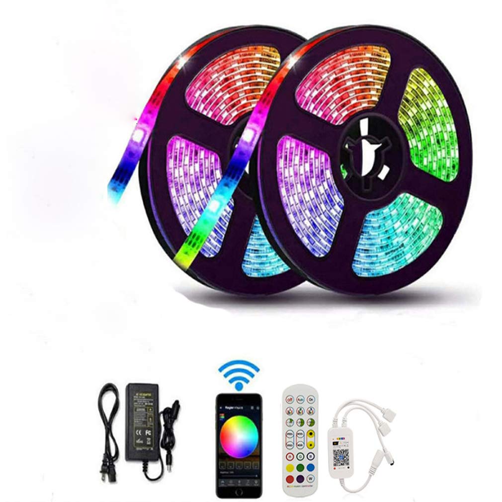Striscia LED 5M, WiFi Luci LED Colorate Smart Phone Strisce LED Compatibile RGB SMD 5050 Musica SYNC LED Strip Controllo App E 24 Tasti Telecomando RF per Casa Cucina Festa TV Decorazione,10M