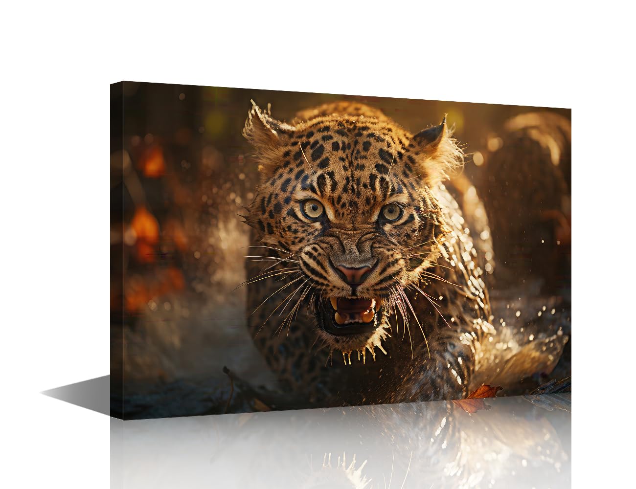 TISHIRON 1 Panels Animal Living Room Wall Decor Cheetah Framed Canvas Wall Art Jungle and Water Stream Wall Decor for Bedroom Modern Artwork Posters and Prints Framed Ready to Hang (12" Wx18 H)