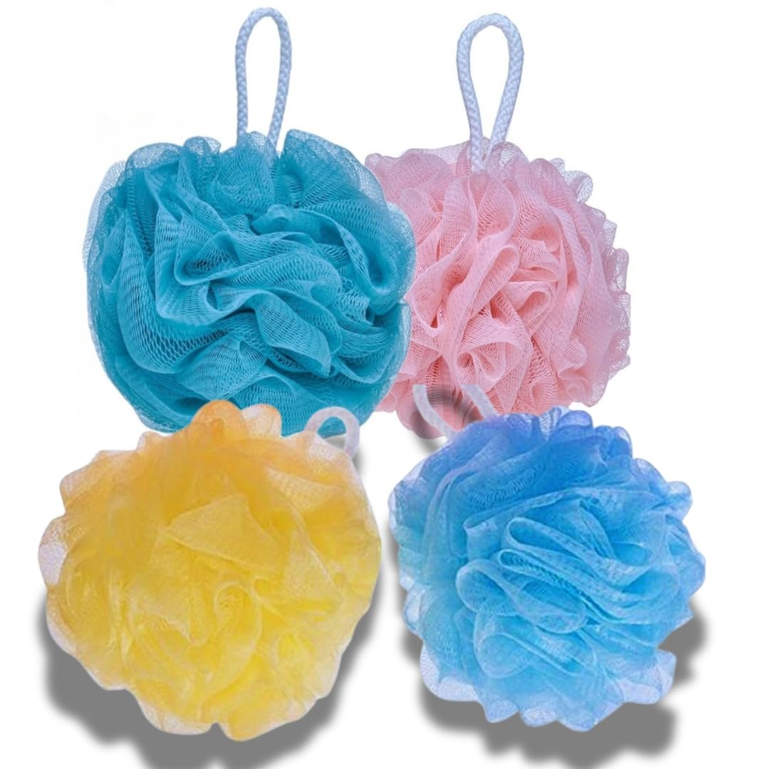 HIC Body Scrubber Bath Shower Loofah Sponge Pouf Body Scrubber Exfoliator| Bathing Long Loofah for Men and Women| Ultra Soft Long Bath Sponge Loofah/Scrub (Pack of 4)-image-11