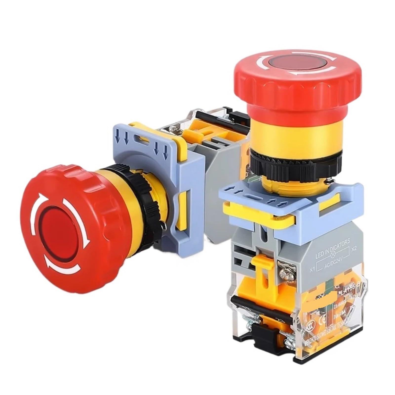 1 botón pulsador de parada de emergencia con luz, 22 mm, cabeza de hongo, interruptor de encendido con enclavamiento automático, interruptor rojo, CA 220 V(2NC With Light,110V)