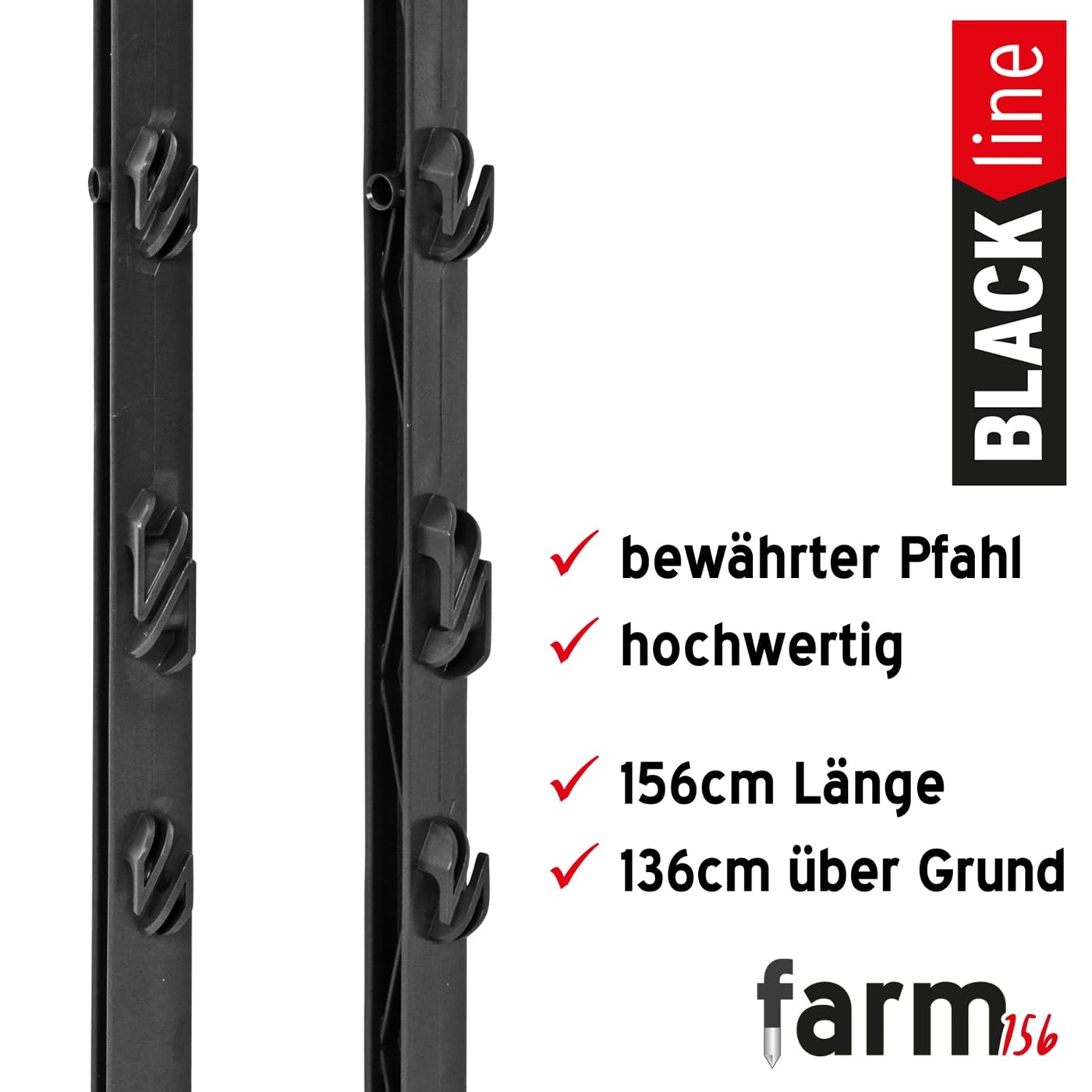 VOSS.farming 40x Weidezaunpfähle Kunststoff 156cm schwarz 11 Ösen Weidezaunpfahl Kunststoffpfahl Weidezaun Aufstellpfahl Doppeltritt Pferde Ponys