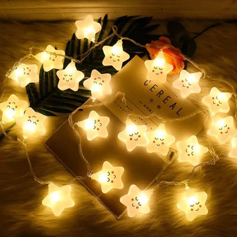 Image of Xenith 14 LED Smiling Cute Star Serial String Fairy Light Baby Night Light Cloud Light Cute Kids Night Lights for Christmas Light Diwali Lighting for Home Decoration (Warm White, 3.5 Meter)
