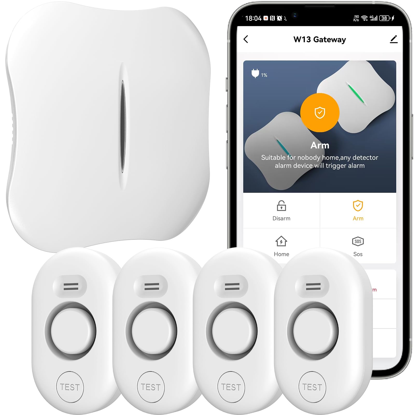 Bundle: Water Leak Sensor 4 Pack with 1x 2.4Ghz WiFi Gateway Base Station, App Notification, Adjustable Volume, Water Flood Detector for Home/Basement/Toilet/Laundry Room, Sink/Drain/Pipe/Faucet