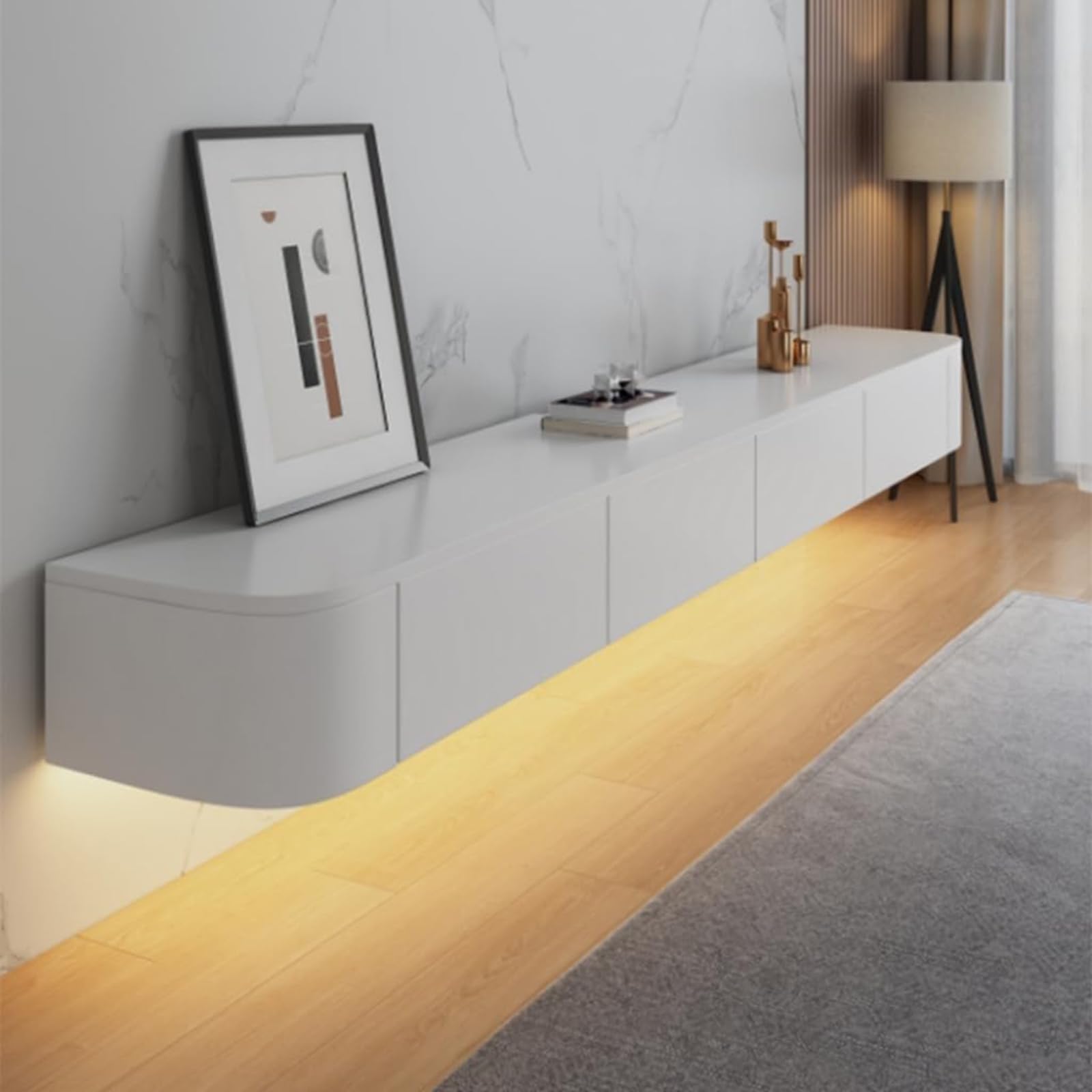 Tonuuoei Floating TV Cabinet Living Room Wall-mounted Bench Suspended Stand With Drawers Media Console (WHITE-A, 200CM/78.7IN)
