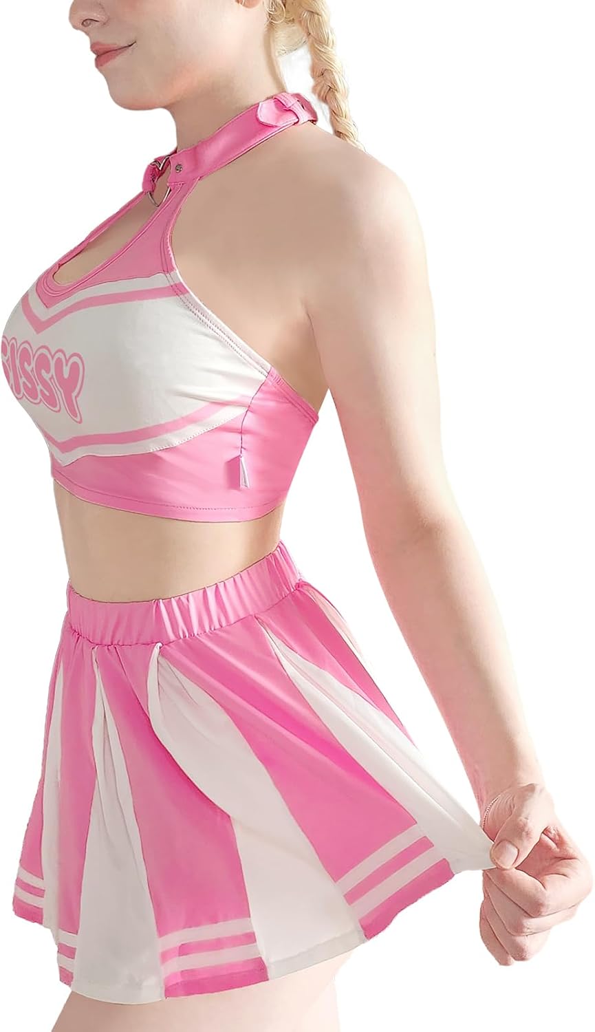 Littleforbig Unisex Heartbreaker Collared Sleepwear Lingerie Loungewear Sissy Game Day Cheerleader Skirt Set 2 Pieces - Image 2