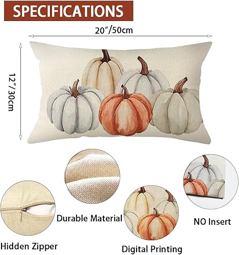 Miniatura 7 de Ogiselestyle Funda de almohada de otoño de calabaza en acuarela de 12 x 20 pulgadas, decoración de temporada de otoño de calabaza de Acción de