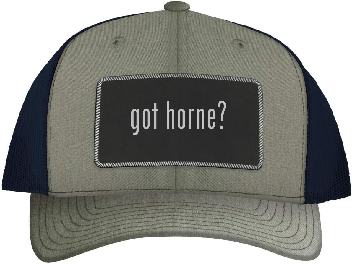 One Legging it Around got Horne? - Leather Black Metallic Patch Engraved Trucker Hat