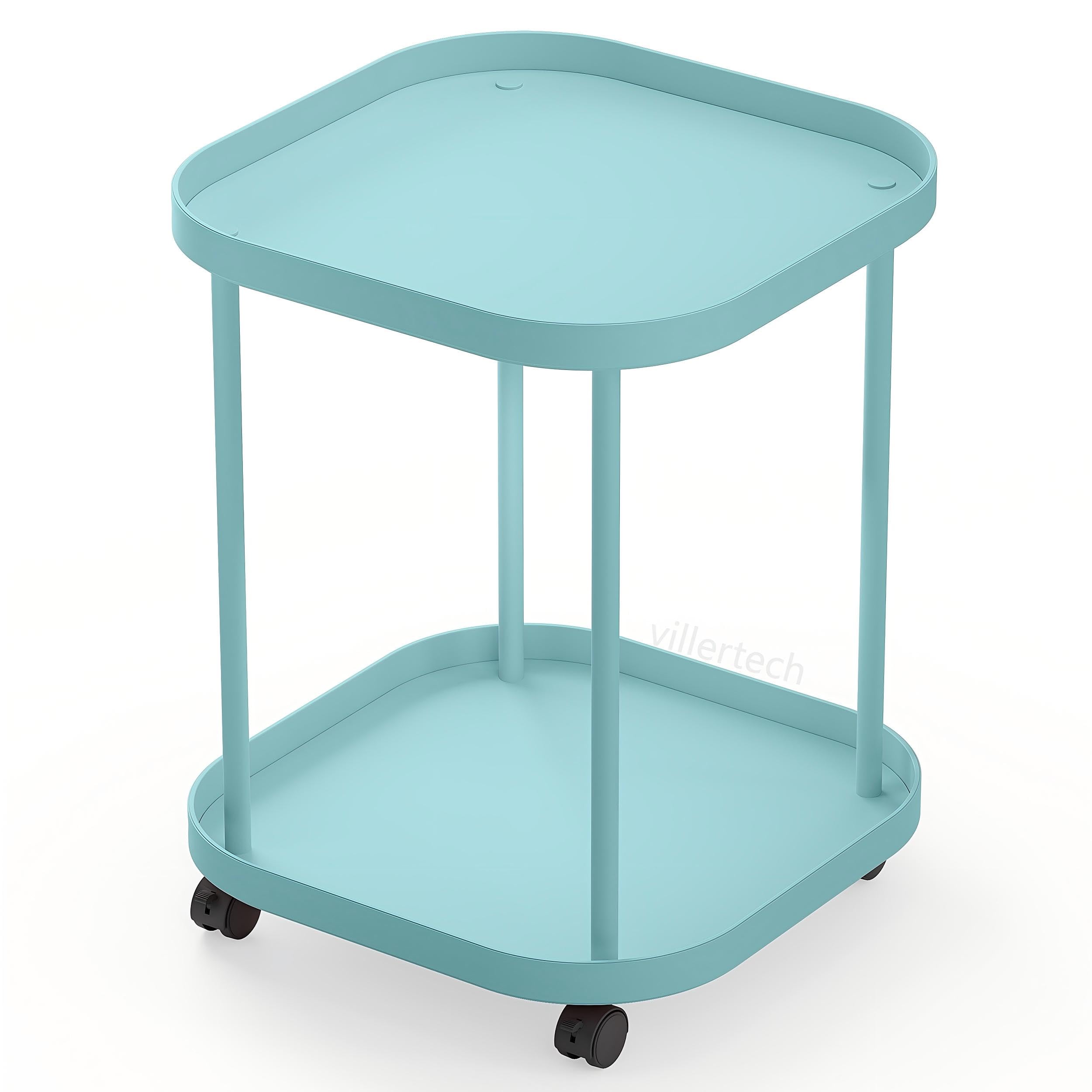 villertech Side Table with Wheels, End Table Living Room Plastic Mobile Sofa Side Table Small Night Stand Bedroom Blue