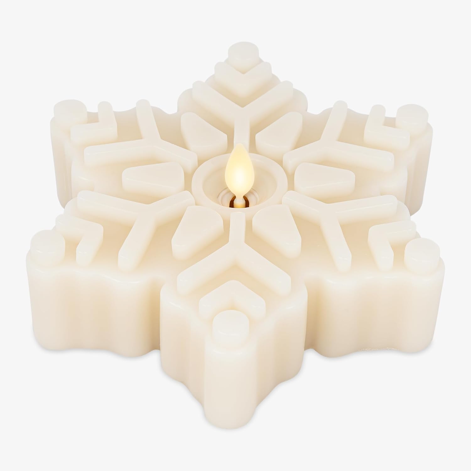 Luminara White Swan Flameless Candle Snowflake Tealight (6.5" x 2") Moving Flame LED Candle, Battery Operated LED Tealight
