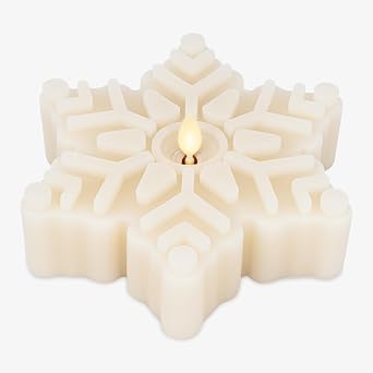 Luminara White Swan Flameless Candle Snowflake Tealight 6.5" x 2" شمعة LED ذات لهب متحرك، ضوء LED يعمل بالبطارية