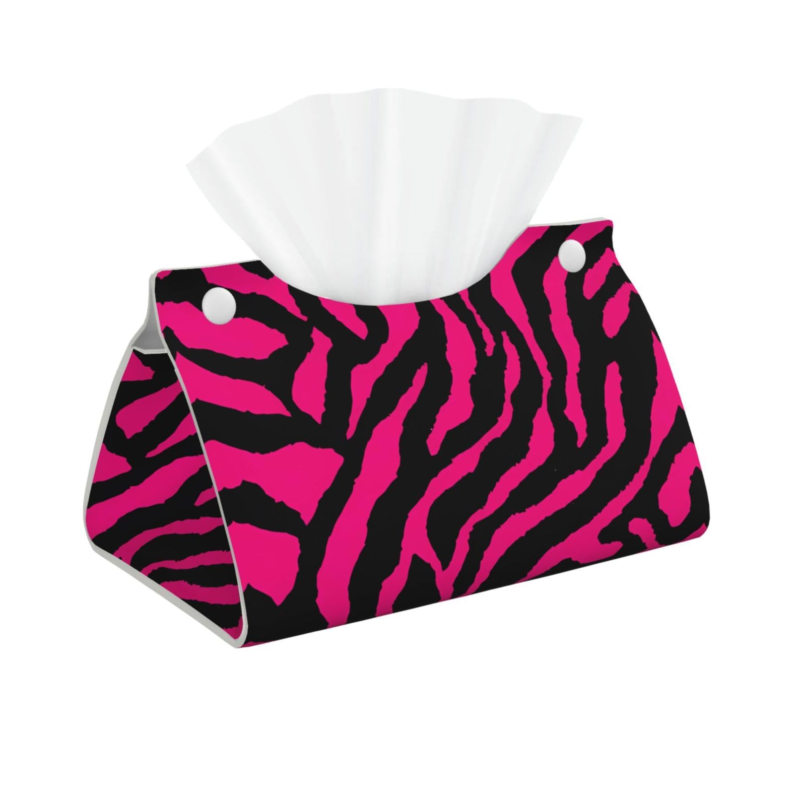 Zebra Tiger Leopard Pink Print Long Tissue Box Cover Holder Foldable Leather Organizer for Vanity, Nightstand, Desk & Bathroom