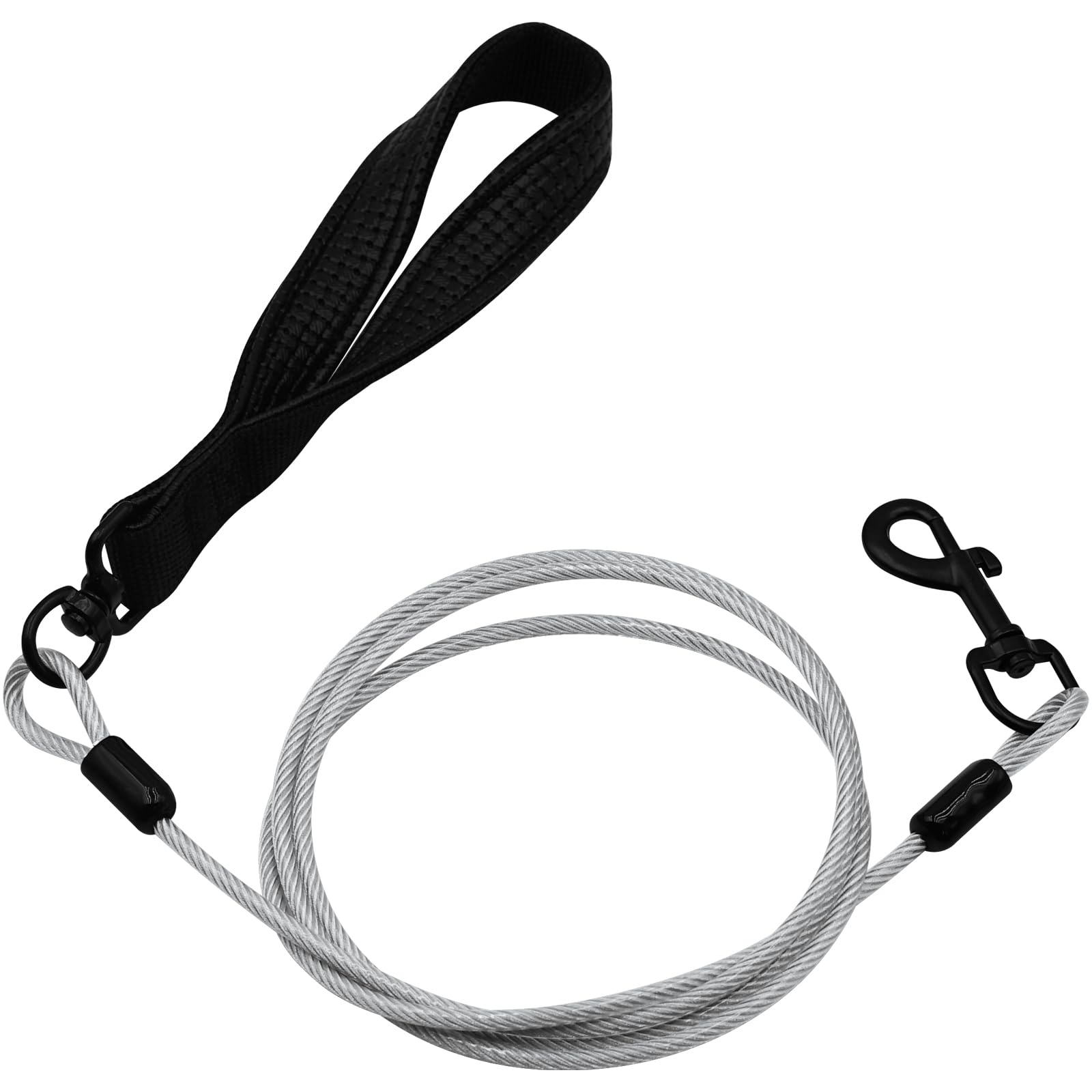 ZHOMA Heavy Duty Dog Leash - 4FT Metal, Comfortable Leather Handle, Stainless Steel for Control - Silver