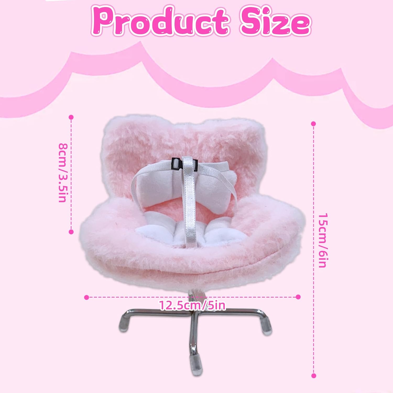 Doll Car Seat for 17cm Dolls with Soft Furry Cushion Air Vent Clip Desktop Stand, Mini Seat Display Stand Pink Car Ornament for Plush Doll Fans Collectors Baby Dolls for Girls