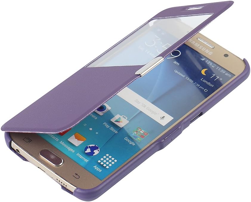 S6 Case, Galaxy S6 Case, MTRONX Window View Magnetic Closure Twill PU Leather Ultra Folio Flip Slim Case Cover for Samsung Galaxy S6 - Purple(MG1-PP)