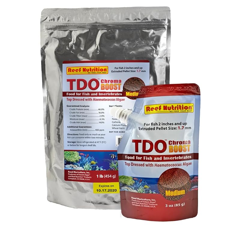Alimento para peixes Reef Nutrition TDO Chroma Boost Medium em pellets com alga Haematococcus, 85 g
