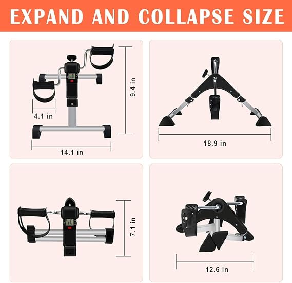 Under Desk Exercise Bike Pedal Exerciser, Fully Assembled Pedal Exerciser for Seniors, Foldable Mini Exercise Bike for Office Fitness with LCD Display, Peddler Exerciser for Arm & Leg 202519