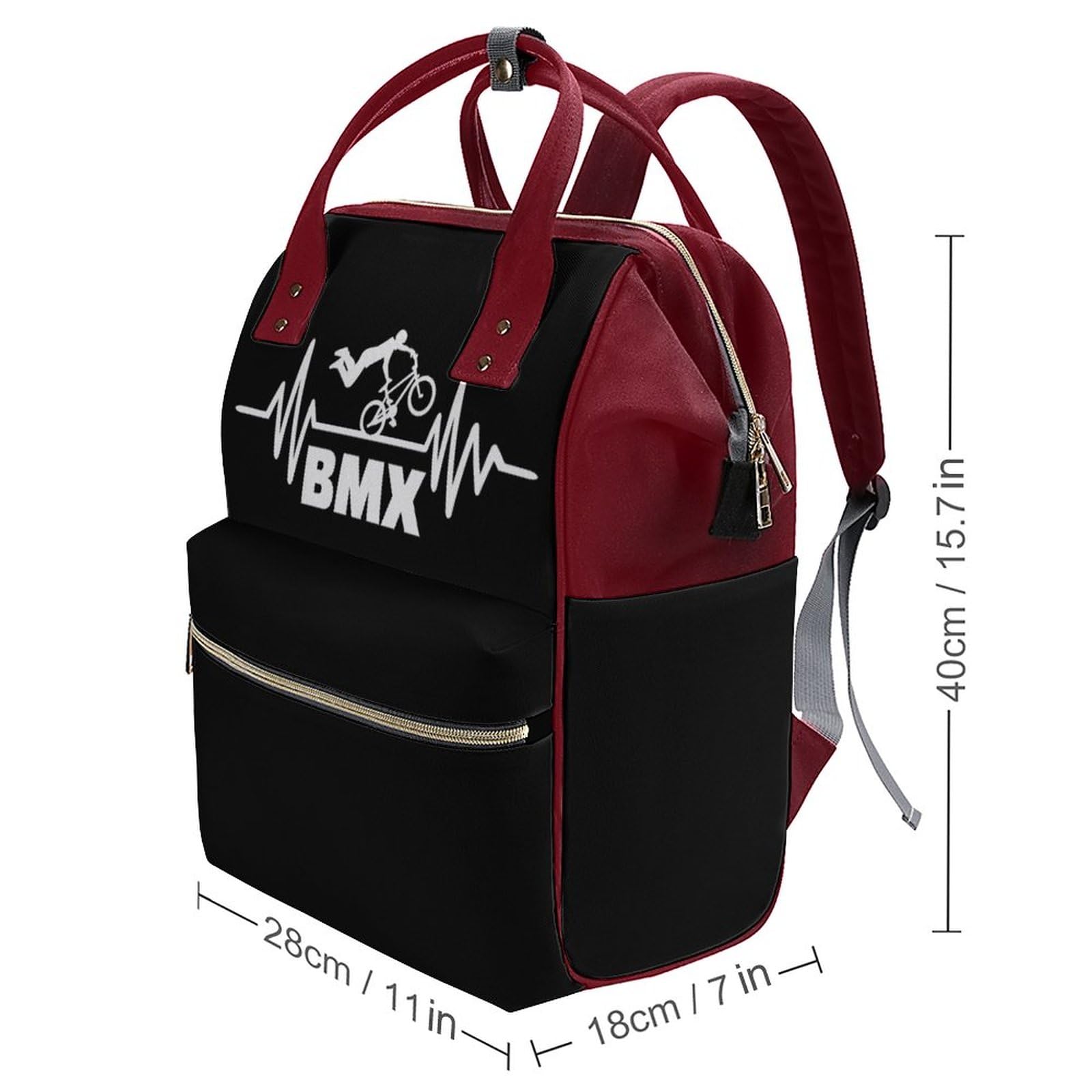 Heartbeat BMX Diaper Bag for Women Large Capacity Daypack Waterproof Mommy Bag Travel Laptop Backpack Red-Style