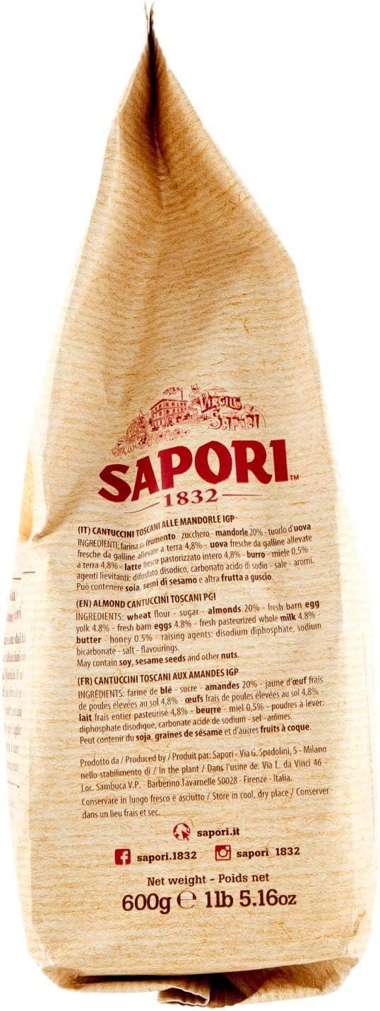 3X Sapori Cantuccini Toscani IGP alle Mandorle Maxi Confezione da 600g [CAIYA® BOX da 3 Confezioni]