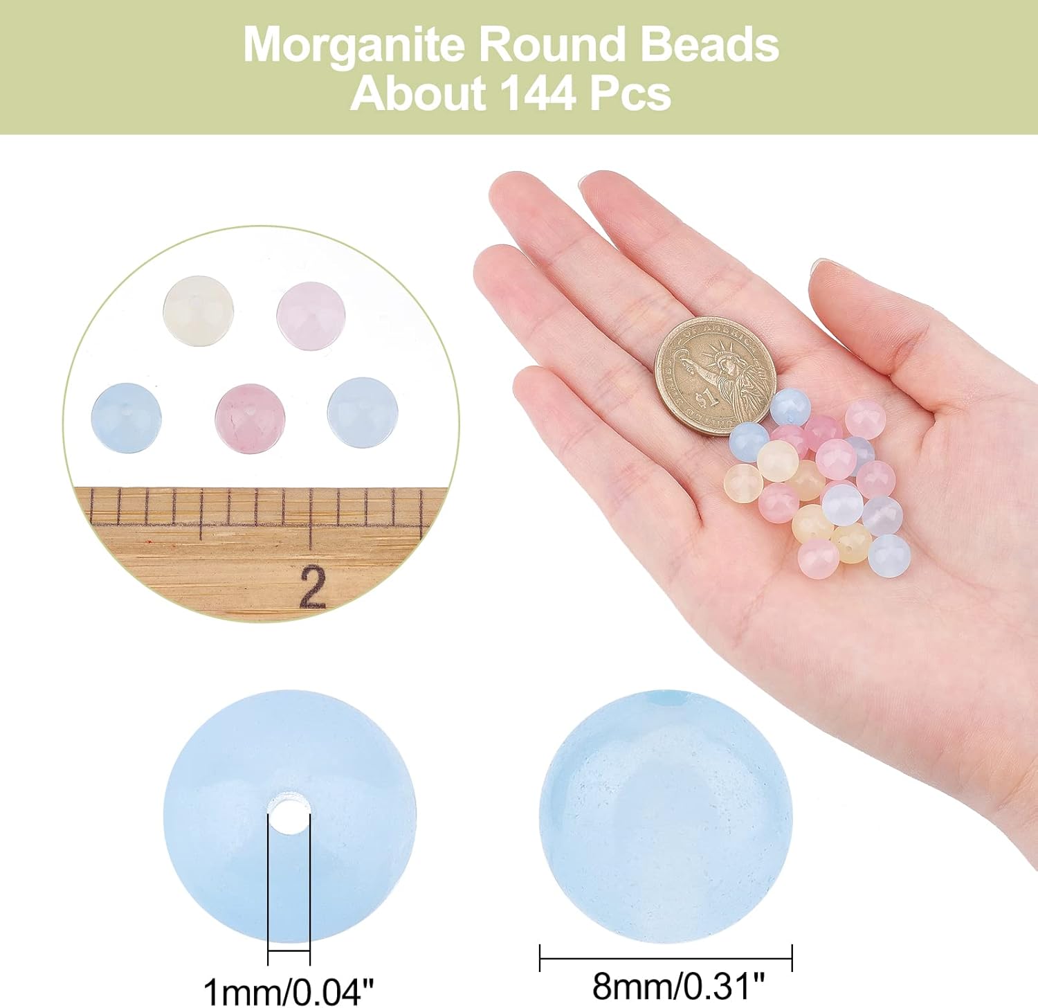 arricraft About 144 Pcs Natural Morganite Beads, Round Gemstone Loose Beads 8mm Smooth Stone Beads for Bracelet Necklace Jewelry Making - Image 2