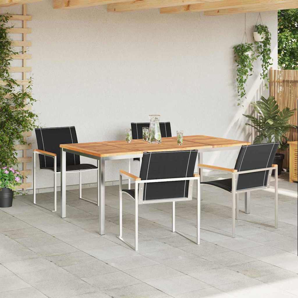 Juego de muebles de jardín de madera maciza de acacia, 5 unidades, mesa y 4 sillas, muebles de balcón, muebles de terraza, jardín, balcón